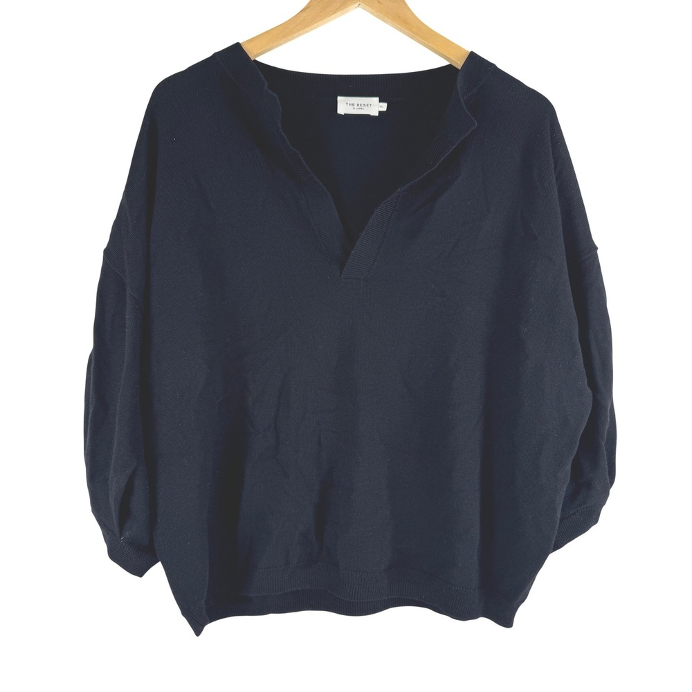 The Reset R Label Black 100% Wool V-Neck Pullover Sweater Womens XL Relaxed Fit